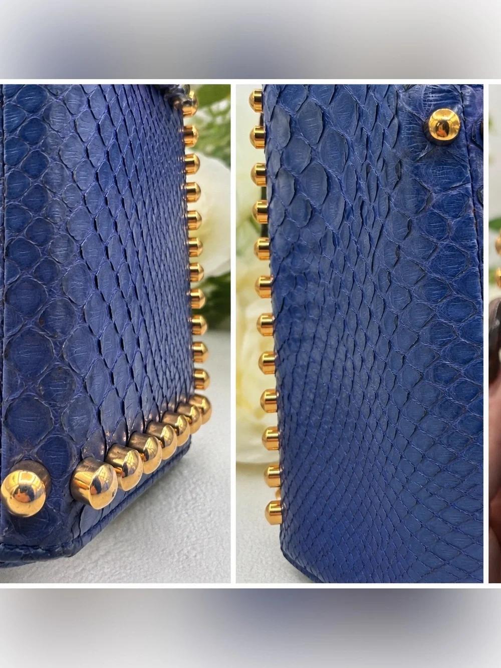 Fendi Karlito Blue Python Snakeskin Studded Zip Wallet Rare Colorway✨✨ W/ COA
